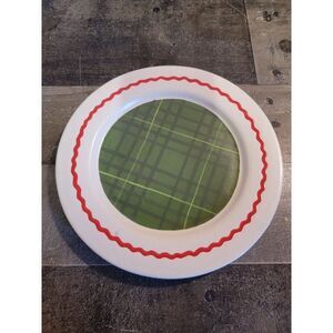 Hallmark ceramic Xmas green plaid red trim plate decor